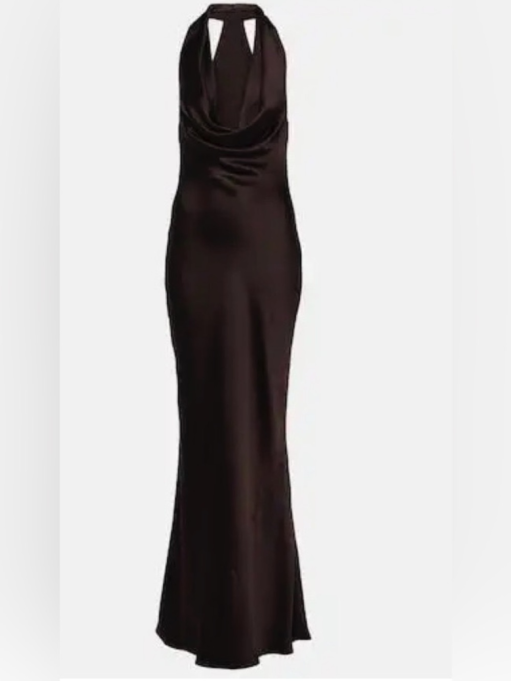 Norma Kamali Chocolate Satin Cowl-Neck Gown